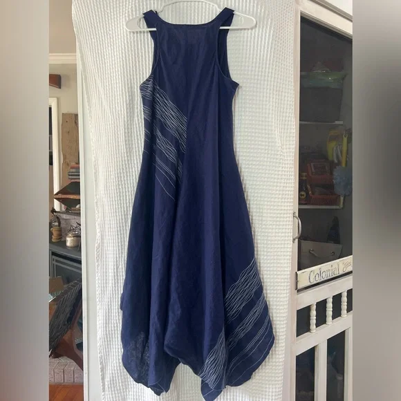 EILEEN FISHER MIDNIGHT HANDKERCHIEF 100% IRISH LINEN DRESS SZ SMALL LINED EUC - Picture 2 of 14